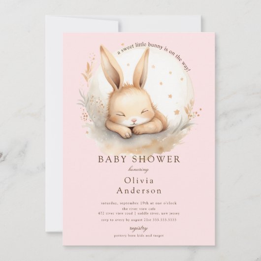 Invitation Baby shower de filles lapin de sciage (Devant)