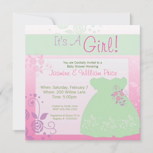 Invitation Baby shower de filles Pastel Dress (Devant)