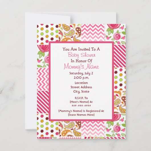 Invitation Baby shower de filles - Patchwork de filles (Dos)