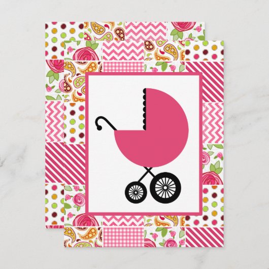 Invitation Baby shower de filles - Patchwork de filles (Devant / Derrière)