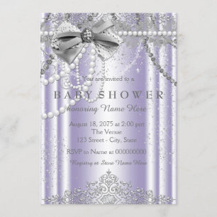Invitation Baby shower de filles perles violettes et grises