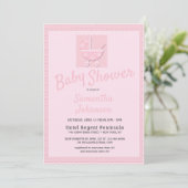 Invitation Baby shower de filles porteuses de bébé rose migno (Debout devant)