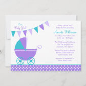 Invitation Baby shower de filles porteuses Turquoises pourpre (Devant)