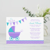 Invitation Baby shower de filles porteuses Turquoises pourpre (Debout devant)