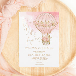 Invitation Baby shower de filles Rose à air chaud vers le hau