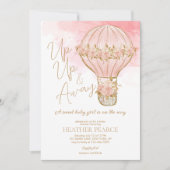Invitation Baby shower de filles Rose à air chaud vers le hau (Devant)