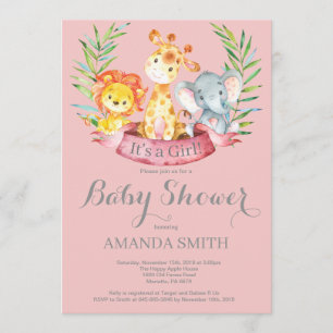 Invitation Baby shower de filles Safari Jungle Ani