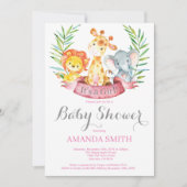 Invitation Baby shower de filles Safari Jungle Ani (Devant)