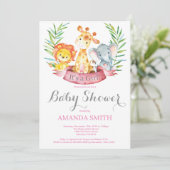 Invitation Baby shower de filles Safari Jungle Ani (Debout devant)