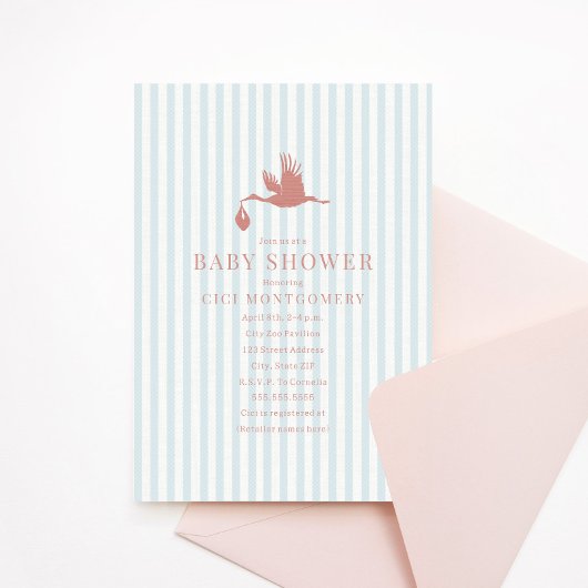 Invitation Baby shower de filles tripe classique Preppy Seers