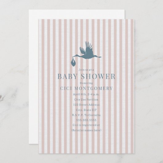 Invitation Baby shower de filles tripe classique Preppy Seers (Devant / Derrière)