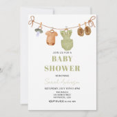 Invitation Baby shower de filles vêtement de bébé Boho vert (Devant)