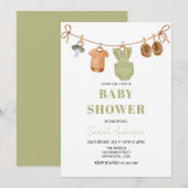 Invitation Baby shower de filles vêtement de bébé Boho vert (Devant / Derrière)