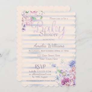 Invitation Baby shower de filles Watercolor Pink Floral & Str