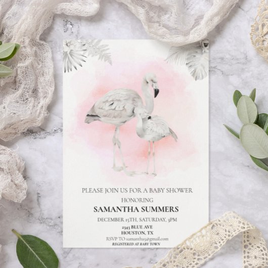 Invitation Baby shower de Flamant rose blanc tropical Boho