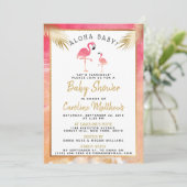 Invitation Baby shower de Flamant rose d'aquarelle tropicale (Debout devant)