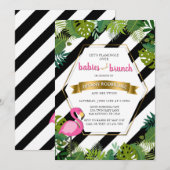 Invitation Baby shower de Flamant rose de Brunch pour bébés e (Devant / Derrière)