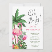 Invitation Baby shower de Flamant rose de palme tropicale (Devant)