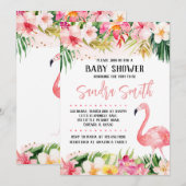 Invitation Baby shower de Flamant rose floral (Devant / Derrière)