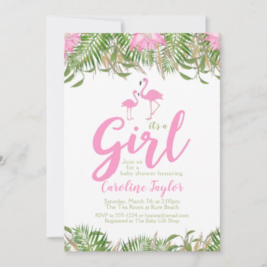 Invitation Baby shower de Flamant rose Floral Aquarelle Invit (Devant)