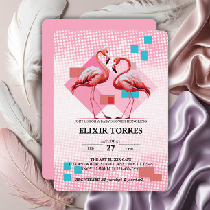 Invitation Baby shower de Flamant rose moderne géométrique