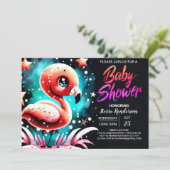Invitation Baby shower de Flamant rose numérique pour filles (Debout devant)