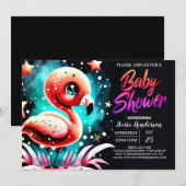 Invitation Baby shower de Flamant rose numérique pour filles (Devant / Derrière)