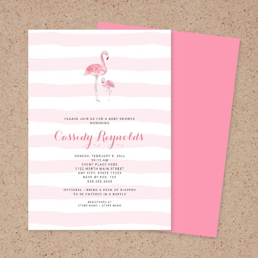 Invitation Baby shower de Flamant rose pour maman et petite f