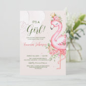 Invitation Baby shower de Flamant rose rose (Debout devant)
