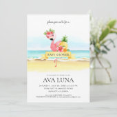 Invitation Baby shower de Flamant rose rose d'été tropical (Debout devant)