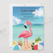 Invitation Baby shower de Flamant rose rose Summer Beach (Devant)