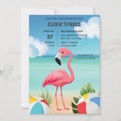 Invitation Baby shower de Flamant rose rose Summer Beach (Devant)