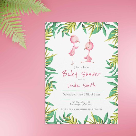 Invitation Baby shower de Flamant rose rose Tropical