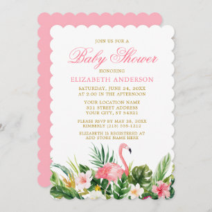 Invitation Baby shower de Flamant rose rose tropicale aquarel