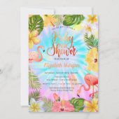 Invitation Baby shower de Flamants roses Feuille de fleurs tr (Devant)