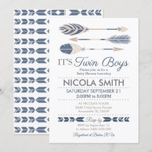 Invitation Baby shower de Flèche Tribale Twin Boys