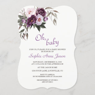 Invitation Baby shower de fleur de pivoine rose violet délica