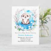 Invitation Baby shower de Fleur sauvage bleu enchanté (Debout devant)