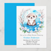 Invitation Baby shower de Fleur sauvage bleu enchanté (Devant / Derrière)