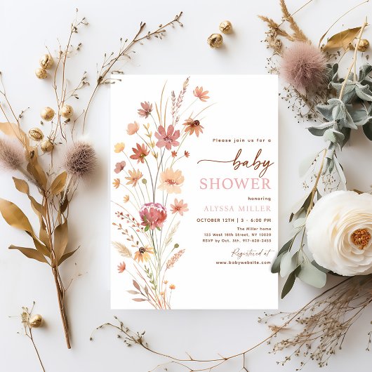 Invitation Baby shower de Fleur sauvage Boho Terracotta