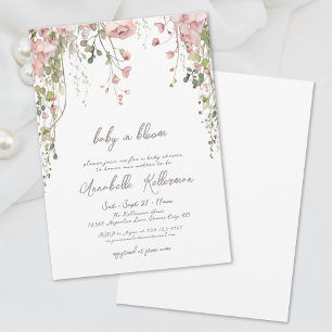 Invitation Baby shower de Fleur sauvage botanique rose pâle