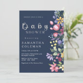 Invitation Baby shower de Fleur sauvage de la marine Blue Wat (Debout devant)