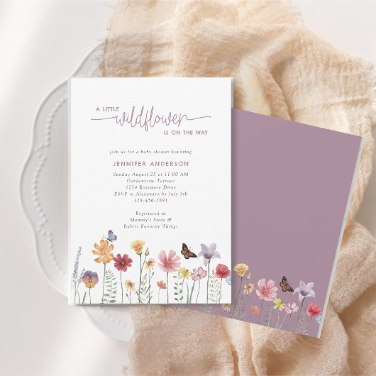 Invitation Baby shower de Fleur sauvage Dusty Purple Watercol