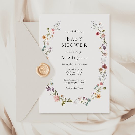 Invitation Baby shower de fleur sauvage et de torchon