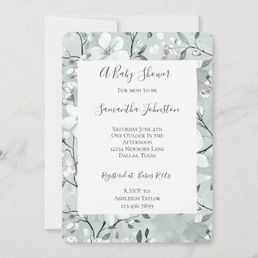 Invitation Baby shower de Fleurs blanches gris chic (Devant)