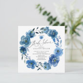Invitation Baby shower de fleurs bleu aquarelle (Debout devant)