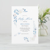Invitation Baby shower de fleurs bleu aquarelle (Debout devant)