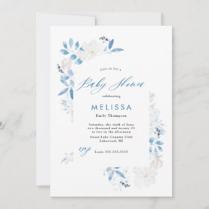 Invitation Baby shower de fleurs bleu aquarelle