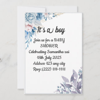 Invitation Baby shower de fleurs bleu aquarelle |