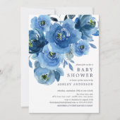 Invitation Baby shower de fleurs bleu aquarelle (Devant)